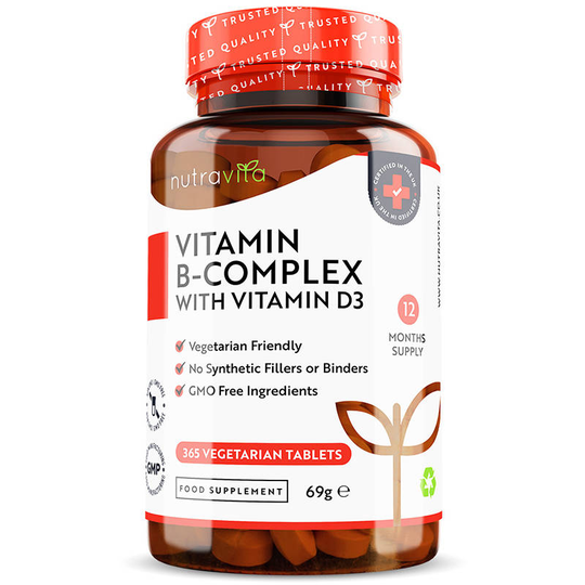 Nutravita - Vitamin B Complex With Vitamin D3 - 365 Vegetarian Tablets - 12 Months Supply