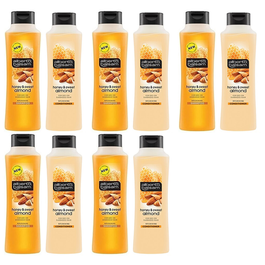 (5x Shampoo & 5x Conditioner - Honey & Sweet Almond) Alberto Balsam Hair Shampoo & Conditioner 350ml Bottle