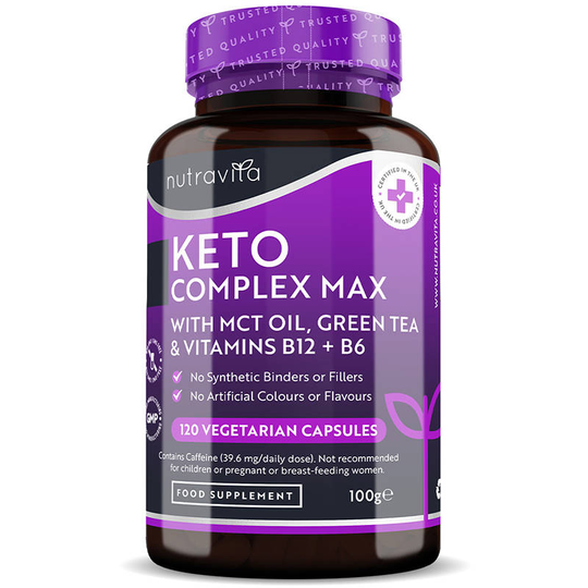 Nutravita - Keto Complex Max With Mct Oil, Green Tea & Vit B12 + B6 - 120 Vegetarian Capsules - 2 Months Supply
