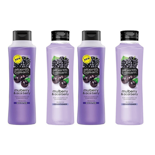 (2x Shampoo & 2x Conditioner - Mulberry & Acai Berry) Alberto Balsam Hair Shampoo & Conditioner 350ml Bottle