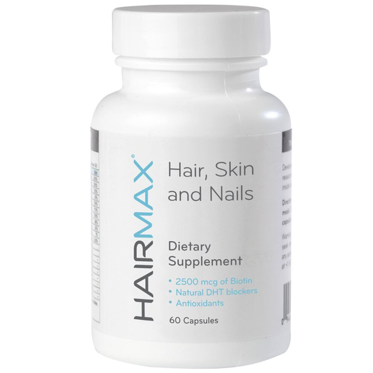 HairMax for Hair, Skin and Nails Dietary Supplement for Women & Men. Promotes hair, skin & nail health. Contains 2500mcg Biotin, Niacin, Folic Acid, H