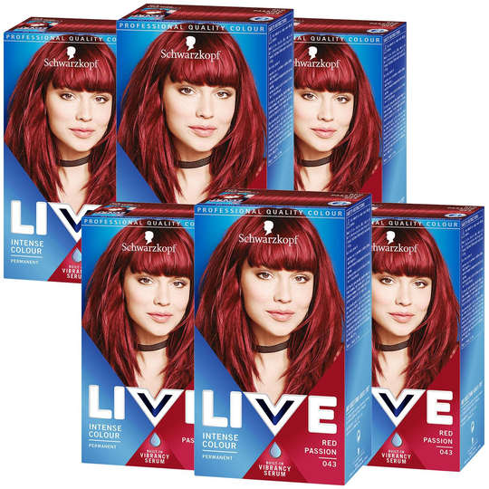Schwarzkopf Live Intense Colour Permanent Hair Dye Red Passion Number 43 Set X 6