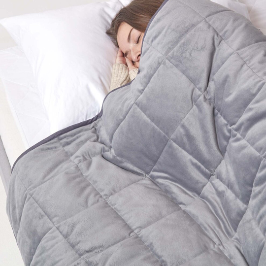 (Adults - 152 x 203 cm - 7 kg) Weighted Blanket for Kids/Children Grey with Luxury Velvet & 100% Cotton Cover Anti-Anxiety Stress Relief Quilted Weigh